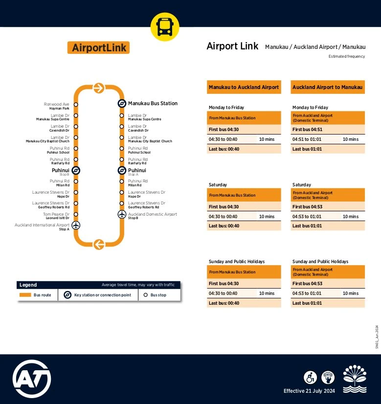 AirportLink schema om van het vliegveld van Auckland naar de stad te gaan of vice versa