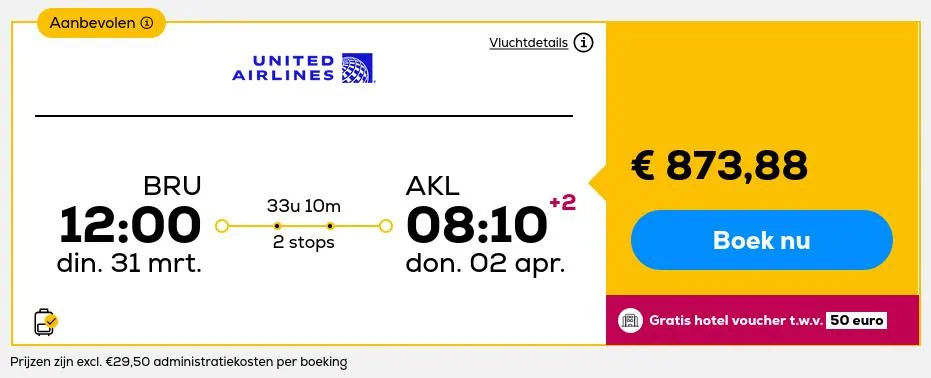 Vlieg in maart 2026 voor €873 vanaf Brussel naar Auckland