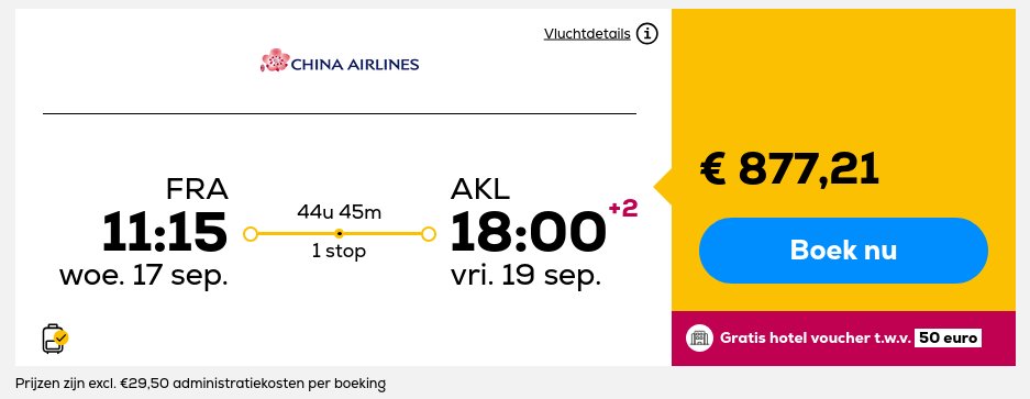 Vlieg van Frankfurt naar Auckland in september 2025 voor €877