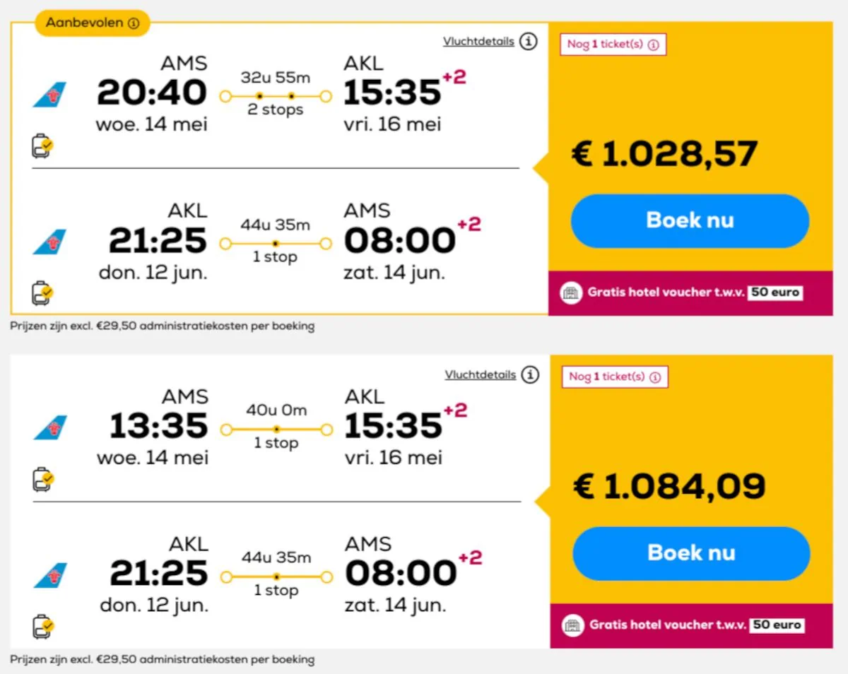 Goedkoop van Amsterdam naar Auckland in 2025 (retour)